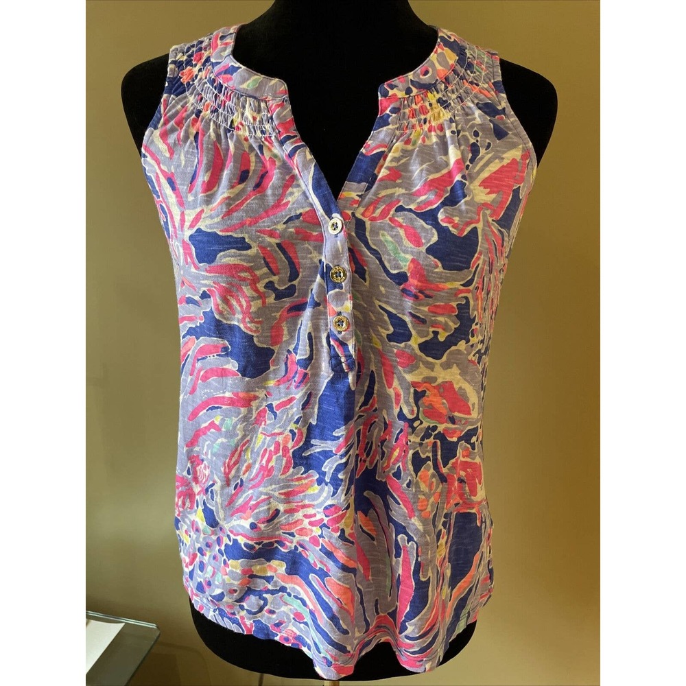 Lilly Pulitzer Essie Tank Top Size XS Sleeveless Cotton V Neck Purple Pullover